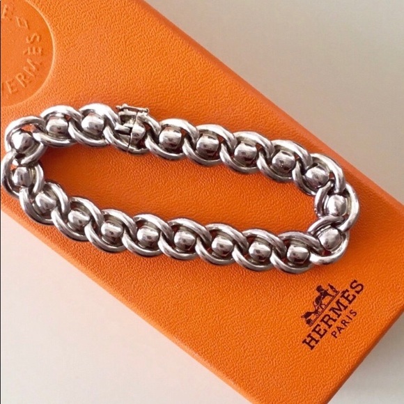 Hermes Jewelry - Hermes Paris Solid Heavy Silver Link Bracelet
